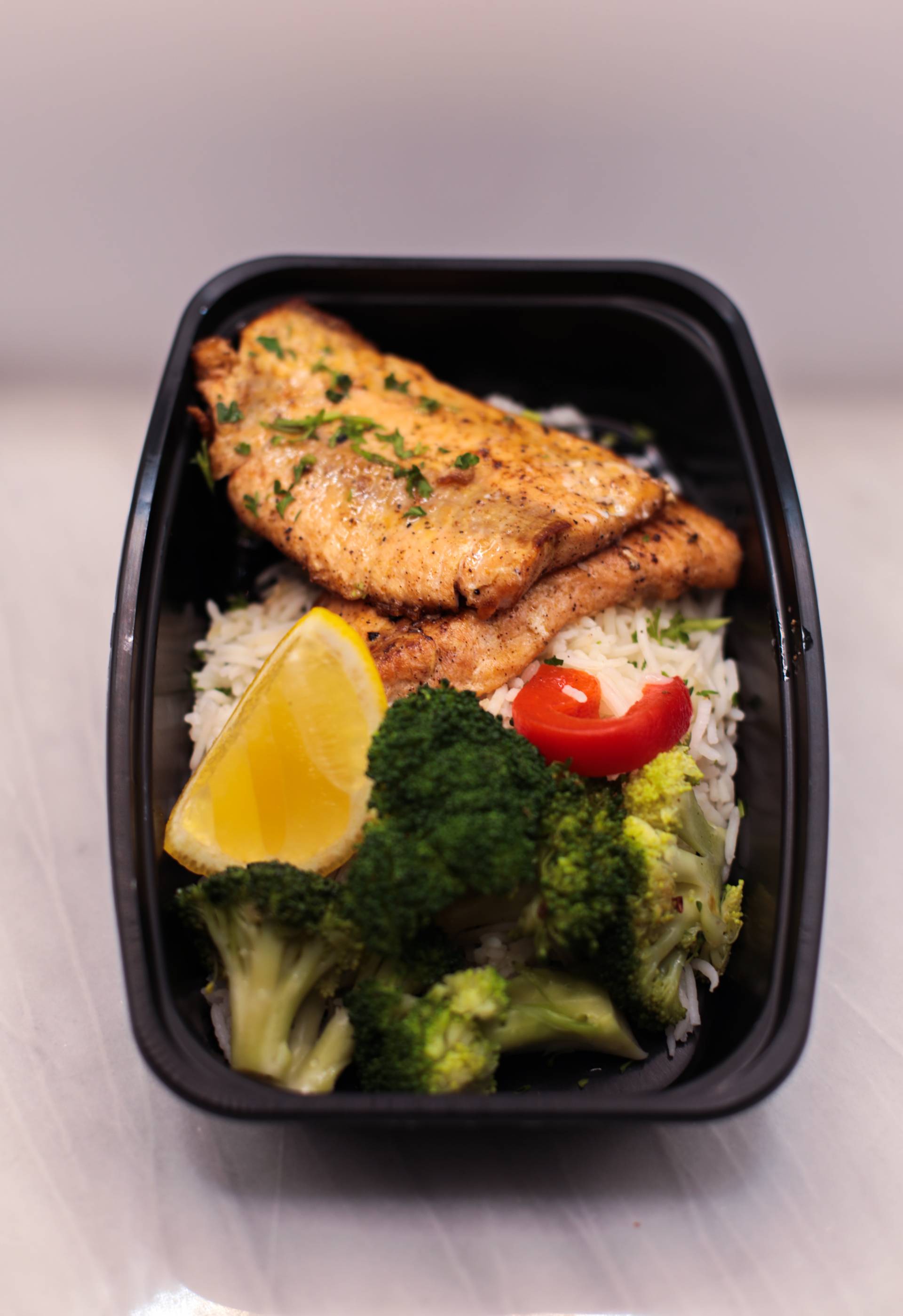 Blackened Salmon with White Rice & Broccoli