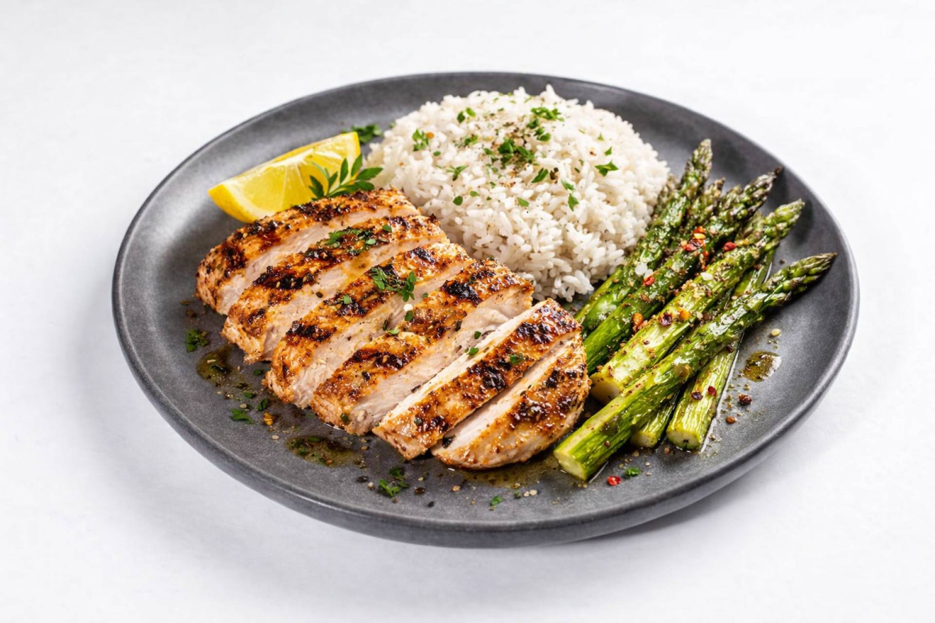 Grilled Chicken With White Rice & Asparagus