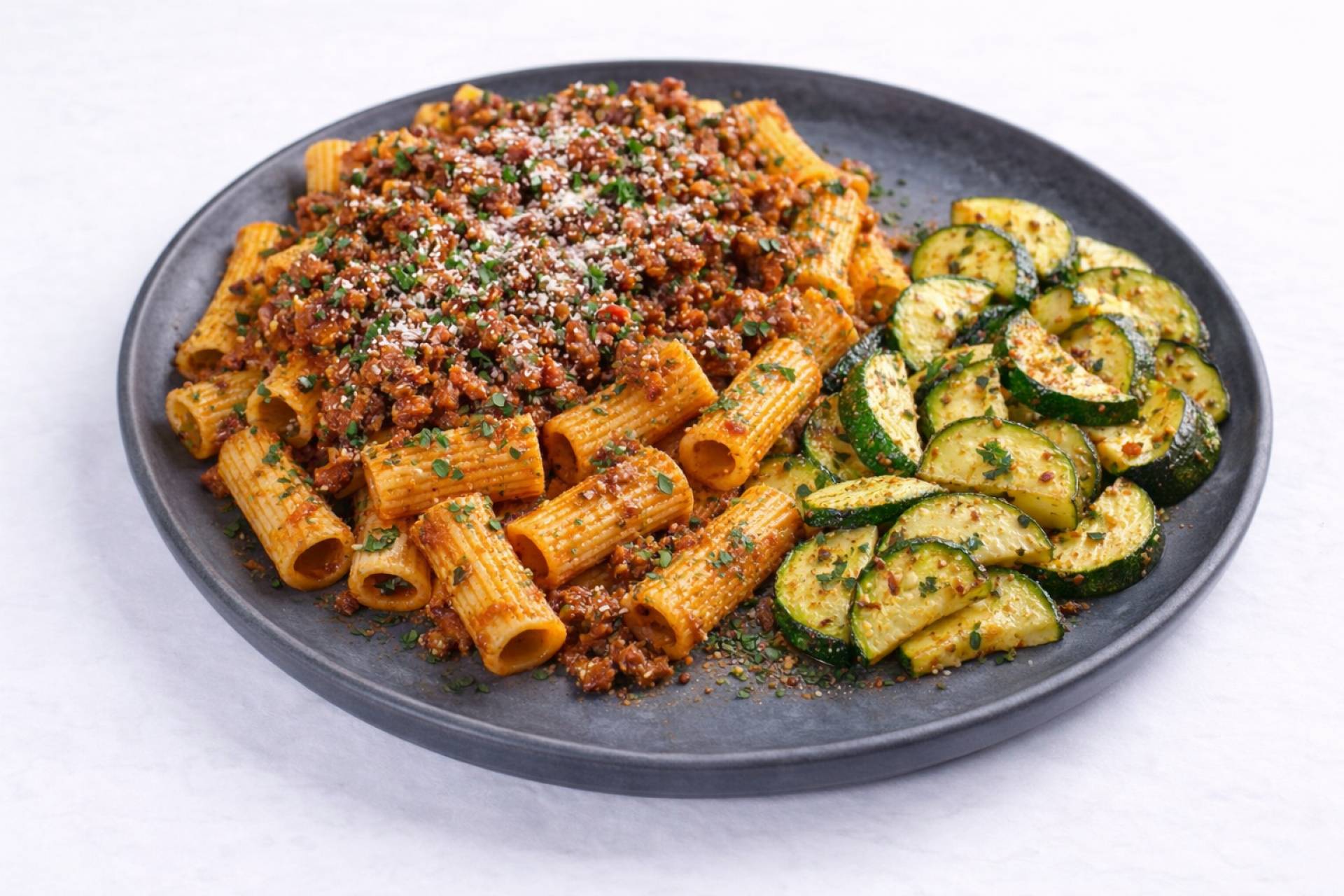 Ground Beef Bolognese With Pasta & Zucchini