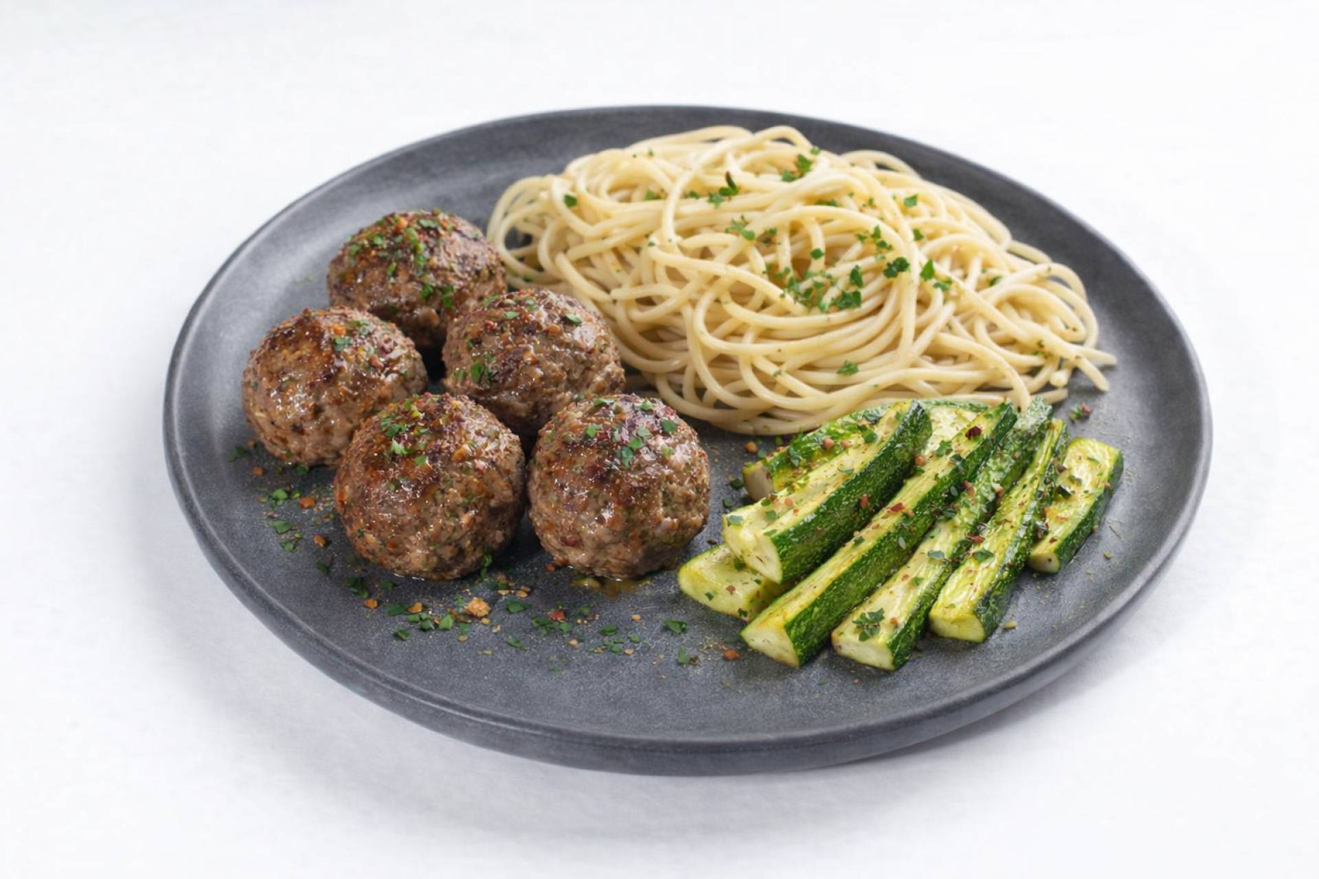 Beef Meatballs With Spaghetti & Zucchini
