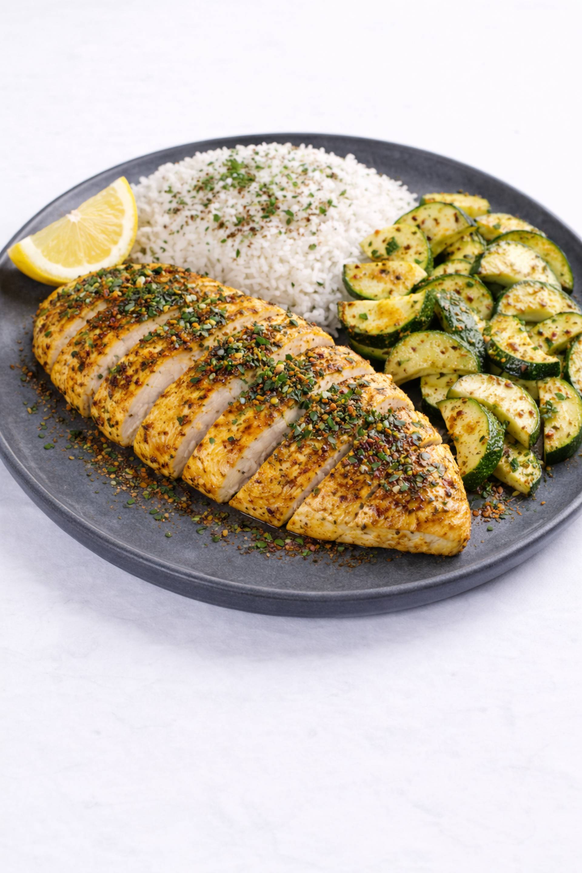 Grilled Persian Chicken With White Rice & Zucchini